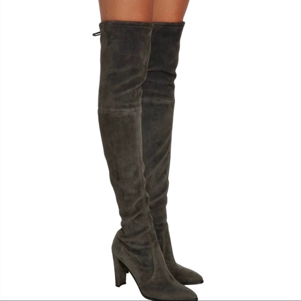 STUART WEITZMAN RARE GREY SUEDE PLATFORM THIGH HIGH BOOTS - Picture 1 of 11